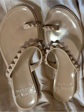Carmen Sol Maria Flat Jelly Sandals Studded Nude Blush Sz 8 9 Summer Flip Flops